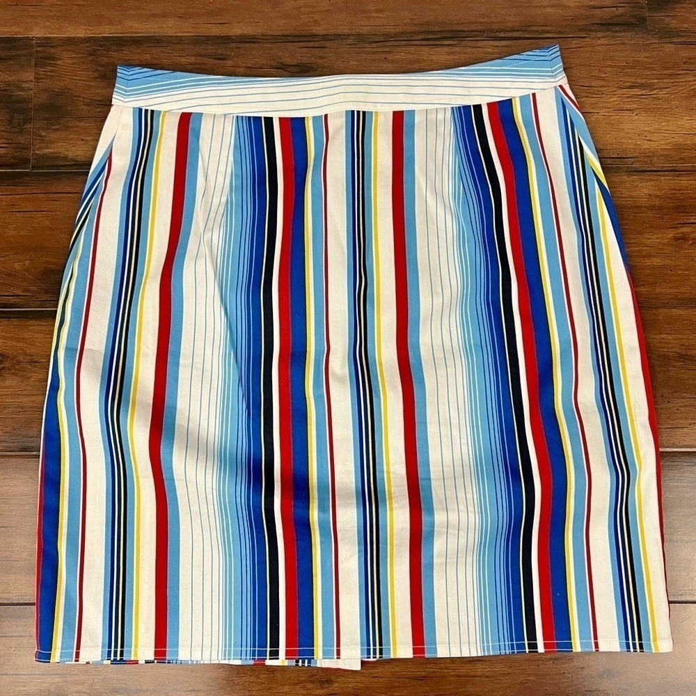 Brooks Brothers Coastal Nautical Stripe Button Front A-Line Skirt - Size 6 - Picture 4 of 7